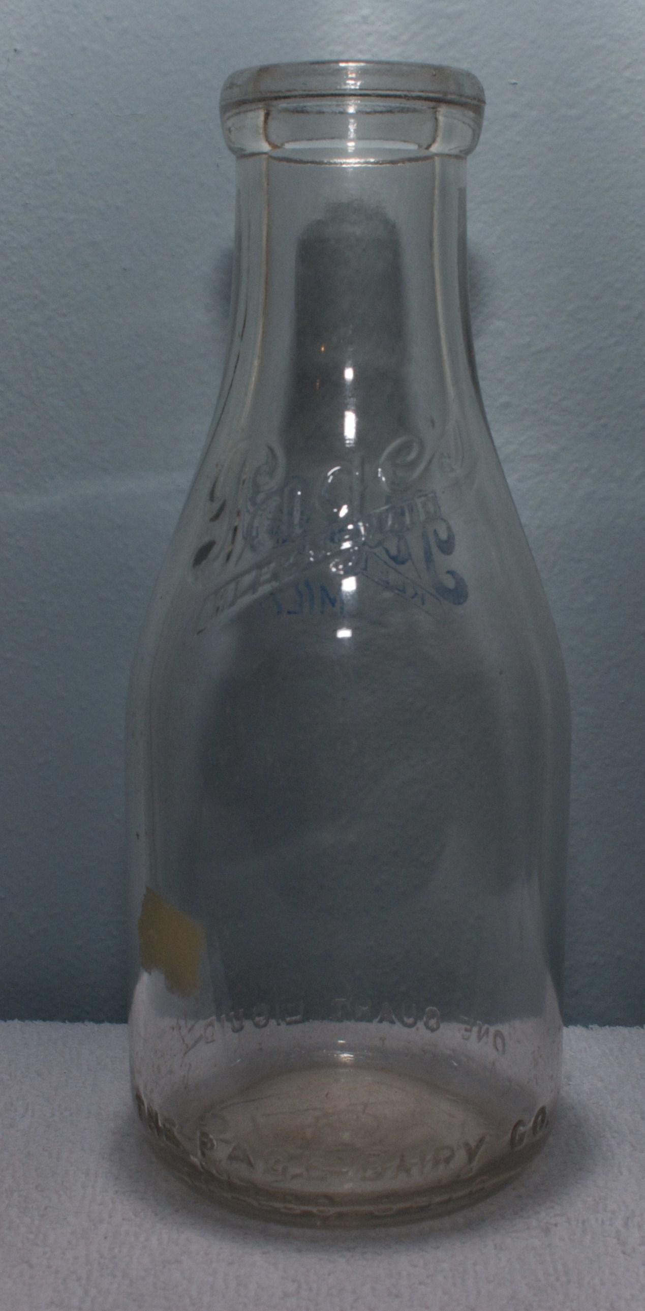 Pages Quart Milk Bottle Mid to 1930s Rare Blue Logo back
