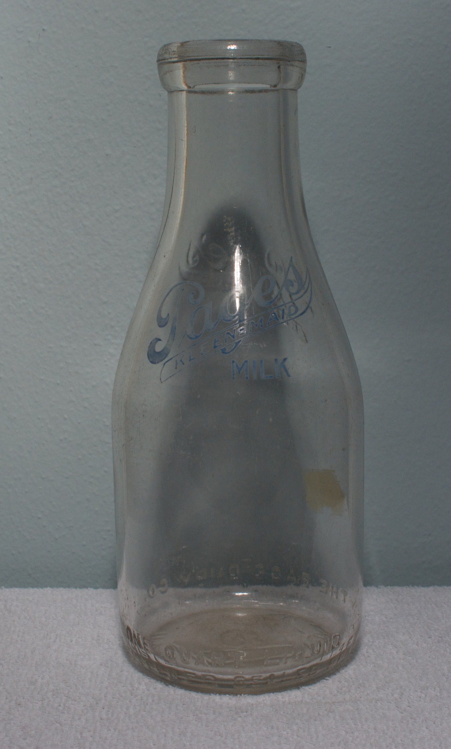 Pages Quart Milk Bottle Mid to 1930s Rare Blue Logo