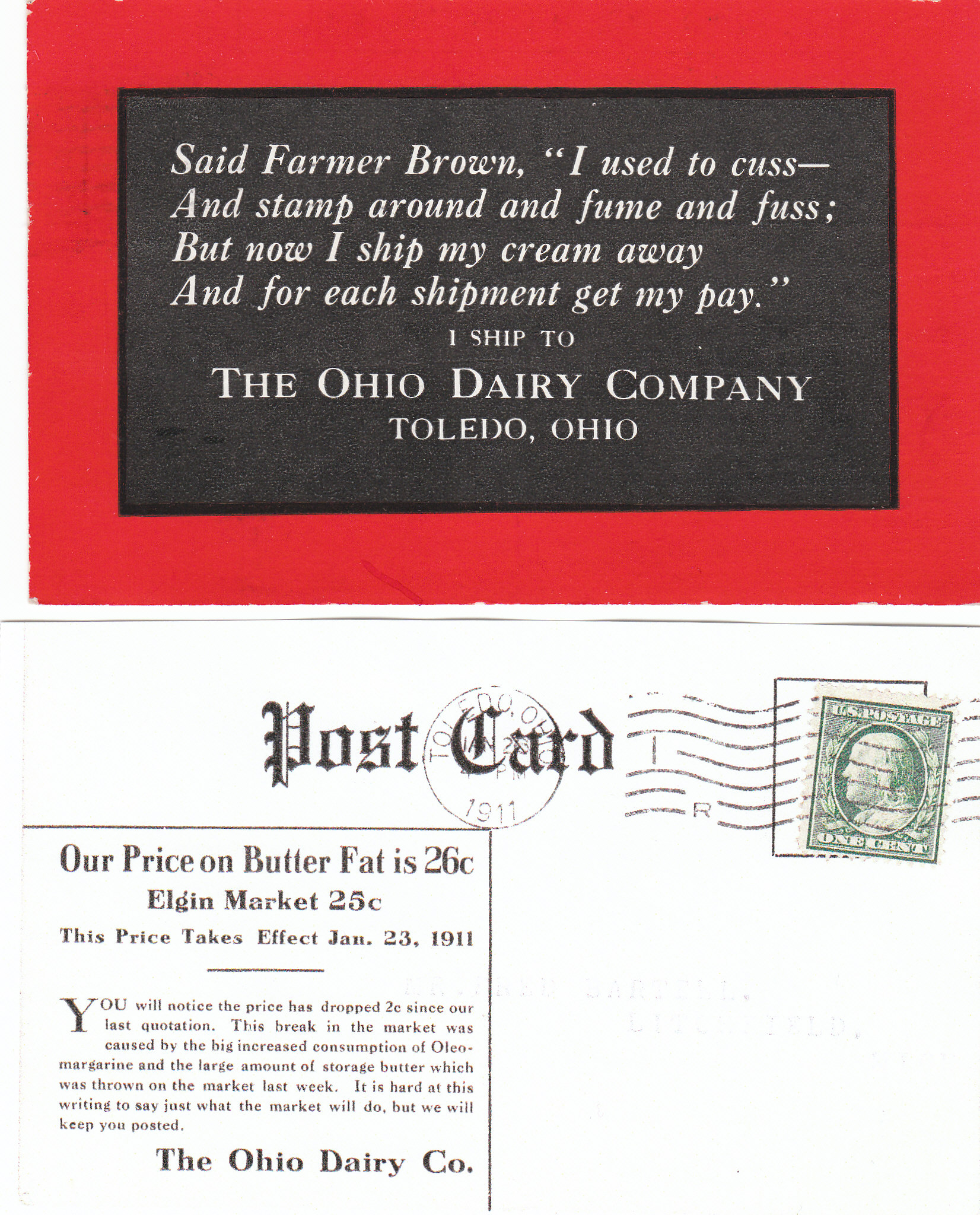 Ohio Dairy Farmer Brown Postcard