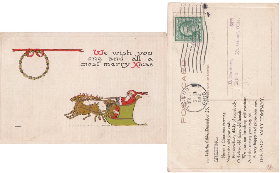 Page Dairy Christmas Postcard 1916