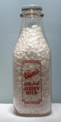 Limited-Edition-Pages-Quart-Milk-Bottle-Gold-Seal-Jersey-Milk-1940s