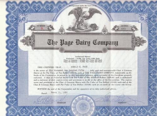 Page-Dairy-Common-Stock-Certificate