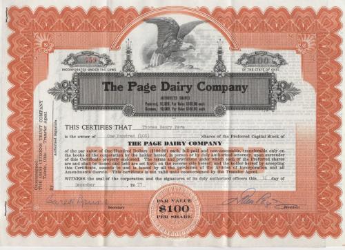 Page-Dairy-Preferred-Stock-Certificate