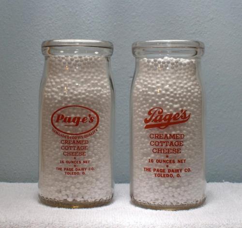Pages-Cottage-Cheese-Jar-Late-1940s-early-1950s-Both-Red-Logos